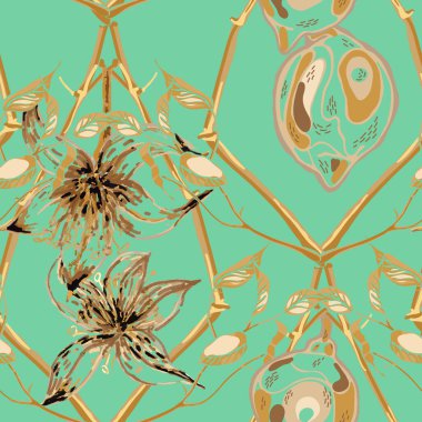 Vector Summer Citrus Yazdırma. Botanik Çizimi. Psikedelik Citron Motifi. Basit İşaretli Kireç. Marigold Sarı ve Yeşil Kül Modern El Çizim Arkaplanı. Limonsuz Desen.