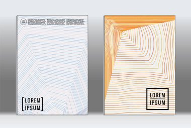 Minimum pankart. Vektör geometrik kaplama. Hippi modası rapor şablonu. Fütürist çizgi gradyan grafik tasarım broşürleri. Moda düzeni asgari düzeyde. Çizgili pankartlar. Retro pankart dizayn seti.