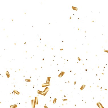  Altın konfetileri, kurdeleler. Parıldıyor. Bokeh geçmişi. Soyut altın yıldönümü davetiye şablonu. Düğün konsepti kartı. Uçan soyut parçacıklar. Patlama kutlama kartı.