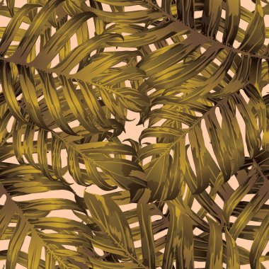 Palm Monstera Kusursuz Düzen. Sarı Tropik Yaz Arkaplanı. Plaj Ormanı Mayo Tasarımı Yaprakları. Lei Uyum. Klasik Hawai baskısı. Egzotik doku. Botanik fayansları.