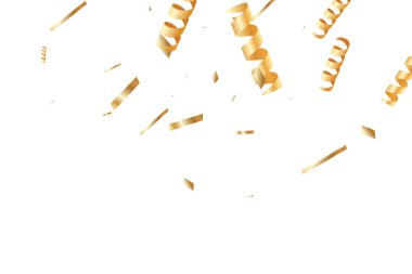  Altın konfetileri, kurdeleler. Parıldıyor. Bokeh geçmişi. Soyut altın yıldönümü davetiye şablonu. Düğün konsepti kartı. Uçan soyut parçacıklar. Patlama kutlama kartı.