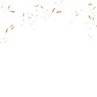  Altın konfetileri, kurdeleler. Parıldıyor. Bokeh geçmişi. Soyut altın yıldönümü davetiye şablonu. Düğün konsepti kartı. Uçan soyut parçacıklar. Patlama kutlama kartı.