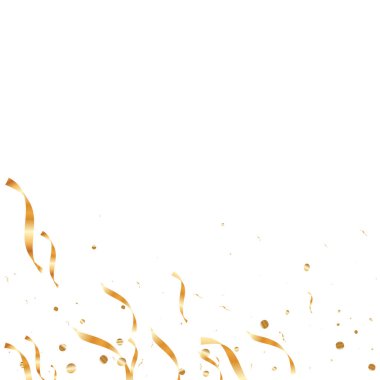  Altın konfetileri, kurdeleler. Parıldıyor. Bokeh geçmişi. Soyut altın yıldönümü davetiye şablonu. Düğün konsepti kartı. Uçan soyut parçacıklar. Patlama kutlama kartı.