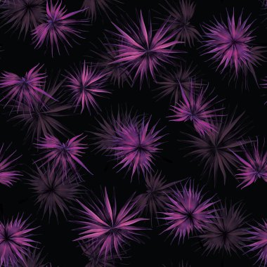 Palm Monstera Kusursuz Düzen. Siyah Pembe Tropik Yaz Arkaplanı. Plaj Ormanı Mayo Tasarımı Yaprakları. Lei Uyum. Retro Hawai baskısı. Tropik Tekstil dokusu. Botanik döşemesi.