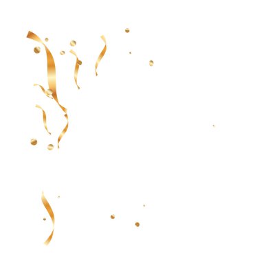  Altın konfetileri, kurdeleler. Parıldıyor. Bokeh geçmişi. Soyut altın yıldönümü davetiye şablonu. Düğün konsepti kartı. Uçan soyut parçacıklar. Patlama kutlama kartı.