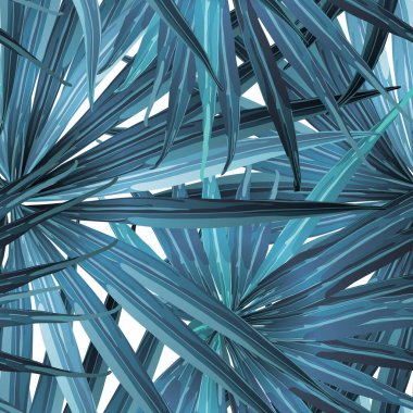 Palm Monstera Kusursuz Düzen. Mavi Beyaz Tropikal Yaz Arkaplanı. Plaj Ormanı Mayo Tasarımı Yaprakları. Lei Uyum. Klasik Hawai baskısı. Tropik Tekstil dokusu. Botanik fayansları.