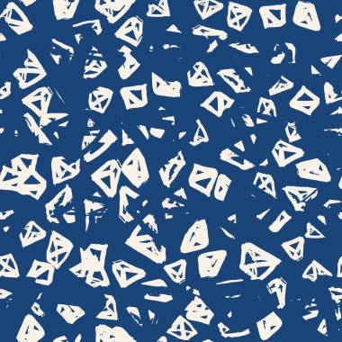 Üçgen desen. İndigo geometrik dikişsiz doku. Tek renkli vektör tasarımı baskısı. Moda grafik tekrarı baskısı. Basit geometri arkaplanı. Soyut soyut doğrusal süsleme. 
