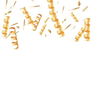  Altın konfetileri, kurdeleler. Parıldıyor. Bokeh geçmişi. Soyut altın yıldönümü davetiye şablonu. Düğün konsepti kartı. Uçan soyut parçacıklar. Patlama kutlama kartı.