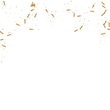  Altın konfetileri, kurdeleler. Parıldıyor. Bokeh geçmişi. Soyut altın yıldönümü davetiye şablonu. Düğün konsepti kartı. Uçan soyut parçacıklar. Patlama kutlama kartı.