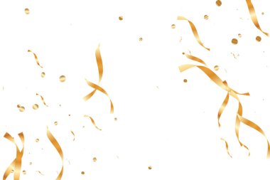  Altın konfetileri, kurdeleler. Parıldıyor. Bokeh geçmişi. Soyut altın yıldönümü davetiye şablonu. Düğün konsepti kartı. Uçan soyut parçacıklar. Patlama kutlama kartı.