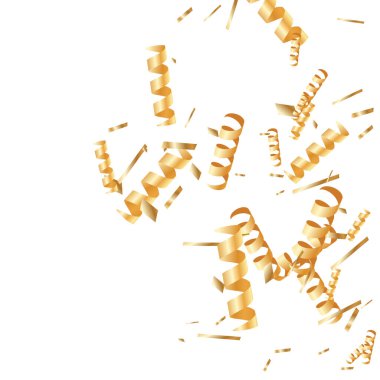  Altın konfetileri, kurdeleler. Parıldıyor. Bokeh geçmişi. Soyut altın yıldönümü davetiye şablonu. Düğün konsepti kartı. Uçan soyut parçacıklar. Patlama kutlama kartı.