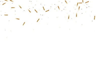  Altın konfetileri, kurdeleler. Parıldıyor. Bokeh geçmişi. Soyut altın yıldönümü davetiye şablonu. Düğün konsepti kartı. Uçan soyut parçacıklar. Patlama kutlama kartı.