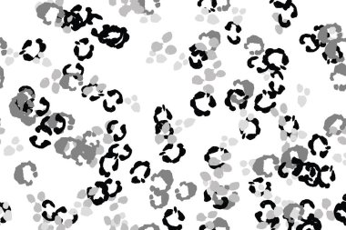 Leopar siyah, beyaz, gri vektör arkaplan. Mürekkeple çizilmiş hayvan kamuflajı. Leopar desenli yaz arkaplanı. Doymuş kabile baskısı. Minimum geometrik Afrikalı kaplama şablonu. İzole edilmiş siluet.