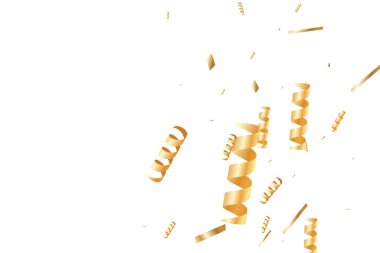  Altın konfetileri, kurdeleler. Parıldıyor. Bokeh geçmişi. Soyut altın yıldönümü davetiye şablonu. Düğün konsepti kartı. Uçan soyut parçacıklar. Patlama kutlama kartı.