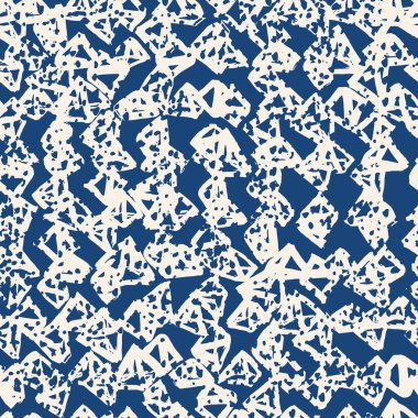 Üçgen desen. Mavi, beyaz, geometrik, dikişsiz doku. Düz vektör tasarım baskısı. Mimal grafik tekrar eden fayans. Basit geometri arkaplanı. Soyut soyut doğrusal süsleme