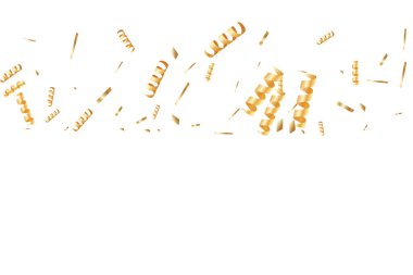  Altın konfetileri, kurdeleler. Parıldıyor. Bokeh geçmişi. Soyut altın yıldönümü davetiye şablonu. Düğün konsepti kartı. Uçan soyut parçacıklar. Patlama kutlama kartı.