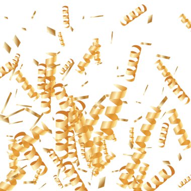  Altın konfetileri, kurdeleler. Parıldıyor. Bokeh geçmişi. Soyut altın yıldönümü davetiye şablonu. Düğün konsepti kartı. Uçan soyut parçacıklar. Patlama kutlama kartı.