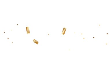  Altın konfetileri, kurdeleler. Parıldıyor. Bokeh geçmişi. Soyut altın yıldönümü davetiye şablonu. Düğün konsepti kartı. Uçan soyut parçacıklar. Patlama kutlama kartı.