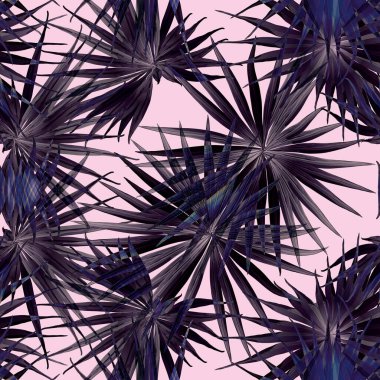 Palm Monstera Kusursuz Düzen. Indigo Tropik Yaz Arkaplanı. Plaj Ormanı Mayo Tasarımı Yaprakları. Lei Uyum. Retro Hawai baskısı. Tropik Tekstil dokusu. Botanik döşemesi.