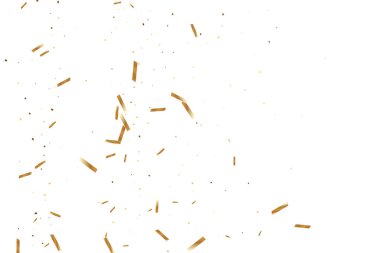  Altın konfetileri, kurdeleler. Parıldıyor. Bokeh geçmişi. Soyut altın yıldönümü davetiye şablonu. Düğün konsepti kartı. Uçan soyut parçacıklar. Patlama kutlama kartı.