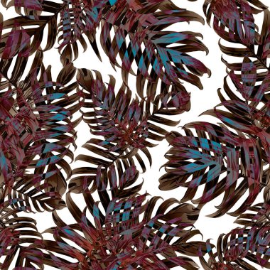 Palm Monstera Kusursuz Düzen. Indigo Tropik Yaz Arkaplanı. Plaj Ormanı Mayo Tasarımı Yaprakları. Lei Uyum. Klasik Hawai baskısı. Tropik Tekstil dokusu. Botanik döşemesi.