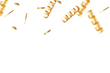  Altın konfetileri, kurdeleler. Parıldıyor. Bokeh geçmişi. Soyut altın yıldönümü davetiye şablonu. Düğün konsepti kartı. Uçan soyut parçacıklar. Patlama kutlama kartı.