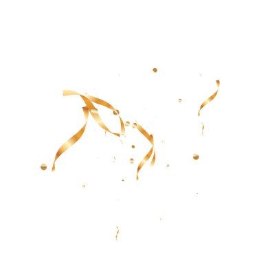  Altın konfetileri, kurdeleler. Parıldıyor. Bokeh geçmişi. Soyut altın yıldönümü davetiye şablonu. Düğün konsepti kartı. Uçan soyut parçacıklar. Patlama kutlama kartı.