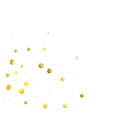 Yuvarlak altın konfetisi. Parıldayan vektör arka planı kutlar. Suluboya altın parıltılar ve noktalar. Makbuz arkaplanı. Noel partisi davetiye şablonu. Düşen altın konfetileri. Parıldayan arkaplan. 