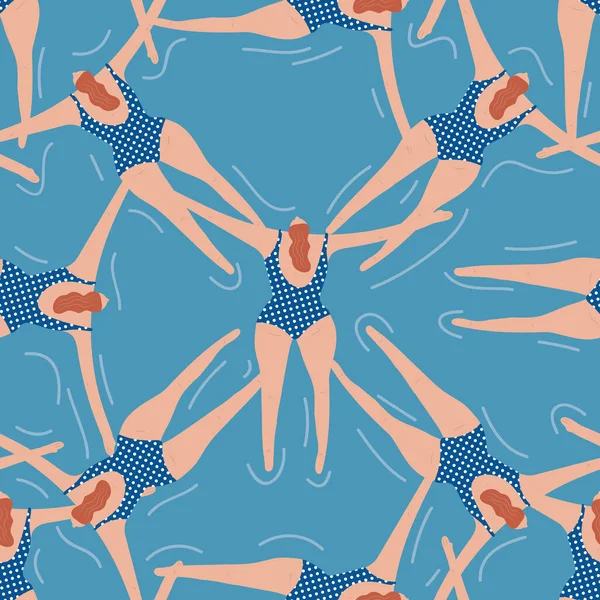 Swimmers Pool Seamless Pattern Summer Vector People Swimwear Healthy Lifestyle — Stock Vector