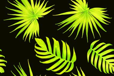 Sarı egzotik desen. Canavar ve amber çiçekleri tropik buket. Hawaii tişörtü ve mayo fayansı. Yatay romantik vahşi vektör egzotik fayans. Aşırı doğal botanik tasarımı.