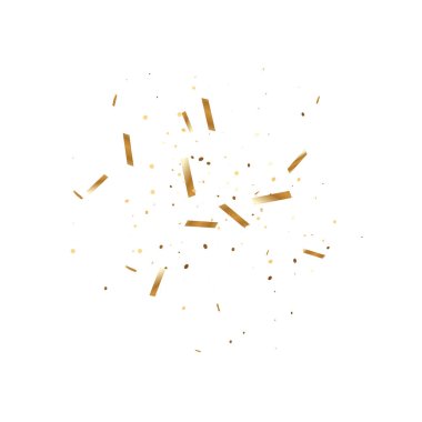  Altın konfetileri, kurdeleler. Parıldıyor. Bokeh geçmişi. Soyut altın yıldönümü davetiye şablonu. Düğün konsepti kartı. Uçan soyut parçacıklar. Patlama kutlama kartı.