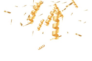  Altın konfetileri, kurdeleler. Parıldıyor. Bokeh geçmişi. Soyut altın yıldönümü davetiye şablonu. Düğün konsepti kartı. Uçan soyut parçacıklar. Patlama kutlama kartı.