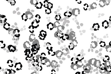 Leopar siyah, beyaz, gri vektör arkaplan. Mürekkeple çizilmiş hayvan kamuflajı. Leopar desenli yaz arkaplanı. Doymuş kabile baskısı. Minimum geometrik Afrikalı kaplama şablonu. İzole edilmiş siluet.