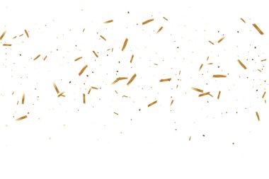  Altın konfetileri, kurdeleler. Parıldıyor. Bokeh geçmişi. Soyut altın yıldönümü davetiye şablonu. Düğün konsepti kartı. Uçan soyut parçacıklar. Patlama kutlama kartı.