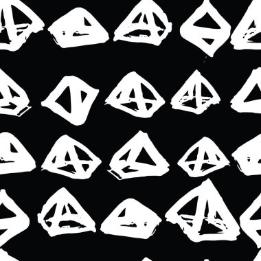 Üçgen desen. Siyah ve beyaz geometrik dikişsiz doku. Tek renkli tasarım baskısı. Moda grafik tekrarı baskısı. Suluboya geometri arka planı. Soyut soyut doğrusal süsleme