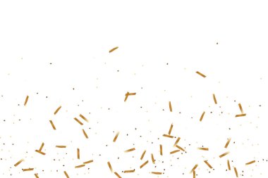  Altın konfetileri, kurdeleler. Parıldıyor. Bokeh geçmişi. Soyut altın yıldönümü davetiye şablonu. Düğün konsepti kartı. Uçan soyut parçacıklar. Patlama kutlama kartı.