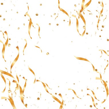  Altın konfetileri, kurdeleler. Parıldıyor. Bokeh geçmişi. Soyut altın yıldönümü davetiye şablonu. Düğün konsepti kartı. Uçan soyut parçacıklar. Patlama kutlama kartı.