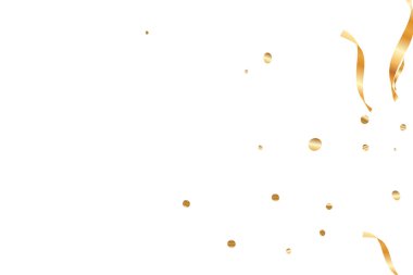  Altın konfetileri, kurdeleler. Parıldıyor. Bokeh geçmişi. Soyut altın yıldönümü davetiye şablonu. Düğün konsepti kartı. Uçan soyut parçacıklar. Patlama kutlama kartı.