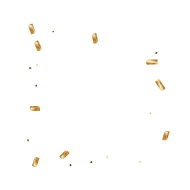 Altın kurdeleli konfeti. Uçan parlak parıltı. Bokeh geçmişi. Soyut altın odaklı yıldönümü davetiye şablonu. Düğün altın kurdeleleri. Düşen soyut ışıltı. Patlama doğum günü kartı.