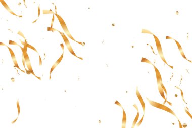  Altın konfetileri, kurdeleler. Parıldıyor. Bokeh geçmişi. Soyut altın yıldönümü davetiye şablonu. Düğün konsepti kartı. Uçan soyut parçacıklar. Patlama kutlama kartı.