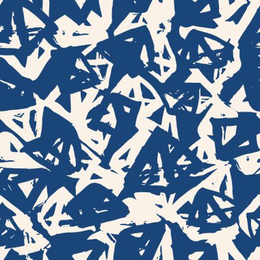 Üçgen desen. Mavi, beyaz, geometrik, dikişsiz doku. Düz vektör tasarım baskısı. Japonca grafik tekrar eden fayans. Kimono geçmişi. Soyut soyut doğrusal süsleme