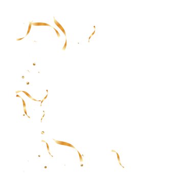 Altın kurdeleli konfeti. Düşen 3D sim. Bokeh dokusu. Soyut altın odaklı yıldönümü davetiye şablonu. Düğün altın kurdele kartı. Uçan soyut parıltı. Patlama doğum günü kartı.