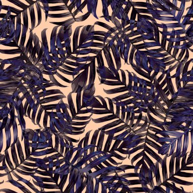 Palm Monstera Kusursuz Düzen. Turuncu Siyah Tropikal Yaz Arkaplanı. Plaj Ormanı Mayo Tasarımı Yaprakları. Lei Uyum. Retro Hawai baskısı. Egzotik doku. Botanik fayansları.