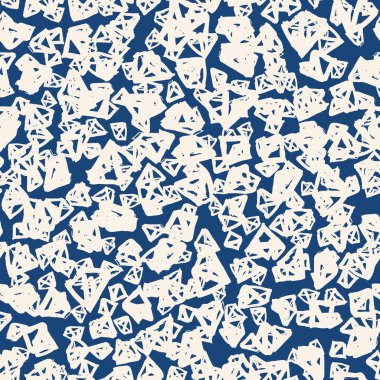 Üçgen desen. Mavi, beyaz, geometrik, dikişsiz doku. Tek renkli tasarım baskısı. Mimal grafik tekrar eden fayans. Elmas arka plan. Soyut soyut doğrusal süsleme. 