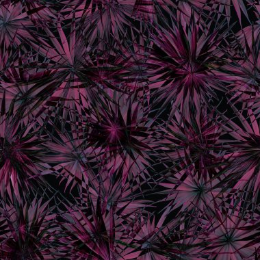 Palm Monstera Kusursuz Düzen. Magenta Tropik Yaz Arkaplanı. Plaj Ormanı Mayo Tasarımı Yaprakları. Lei Uyum. Klasik Hawai baskısı. Tropik Tekstil dokusu. Botanik döşemesi.