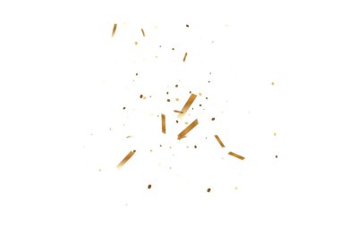  Altın konfetileri, kurdeleler. Parıldıyor. Bokeh geçmişi. Soyut altın yıldönümü davetiye şablonu. Düğün konsepti kartı. Uçan soyut parçacıklar. Patlama kutlama kartı.