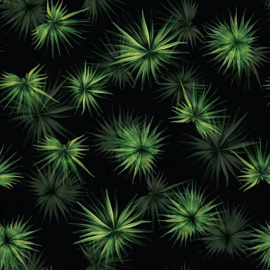 Palm Monstera Kusursuz Düzen. Yeşil Siyah Tropikal Yaz Arkaplanı. Plaj Ormanı Mayo Tasarımı Yaprakları. Lei Uyum. Klasik Hawai baskısı. Tropik Tekstil dokusu. Botanik fayansları.