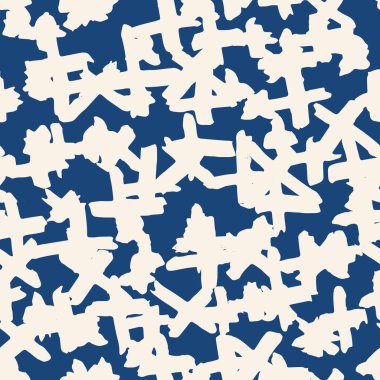 Çapraz model. Mavi, beyaz, geometrik, dikişsiz doku. Tek renkli tasarım baskısı. Moda grafik tekrarı baskısı. Suluboya geometri arka planı. Soyut soyut doğrusal süsleme