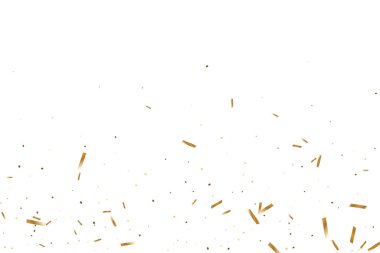  Altın konfetileri, kurdeleler. Parıldıyor. Bokeh geçmişi. Soyut altın yıldönümü davetiye şablonu. Düğün konsepti kartı. Uçan soyut parçacıklar. Patlama kutlama kartı.