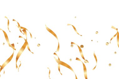  Altın konfetileri, kurdeleler. Parıldıyor. Bokeh geçmişi. Soyut altın yıldönümü davetiye şablonu. Düğün konsepti kartı. Uçan soyut parçacıklar. Patlama kutlama kartı.